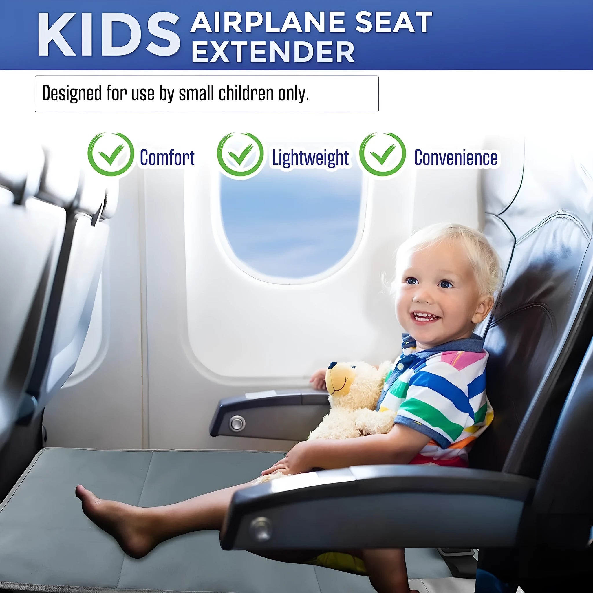 Portable children's aircraft seat extender footrest in nylon with drawstring storage pocket
