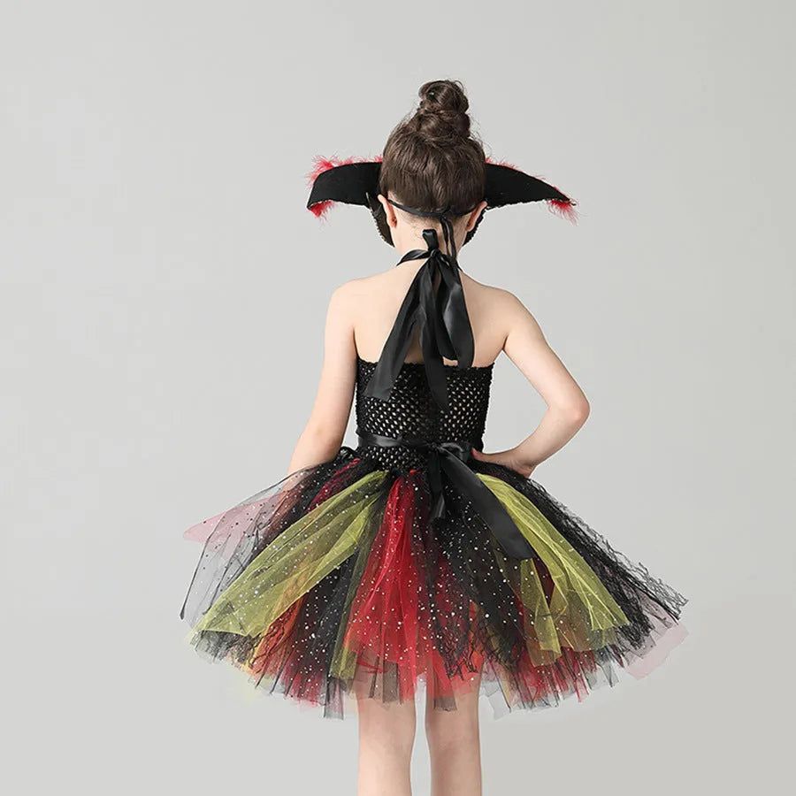 Girl's sleeveless Pirates of the Caribbean Halloween costume dress with sequins and mesh detail.