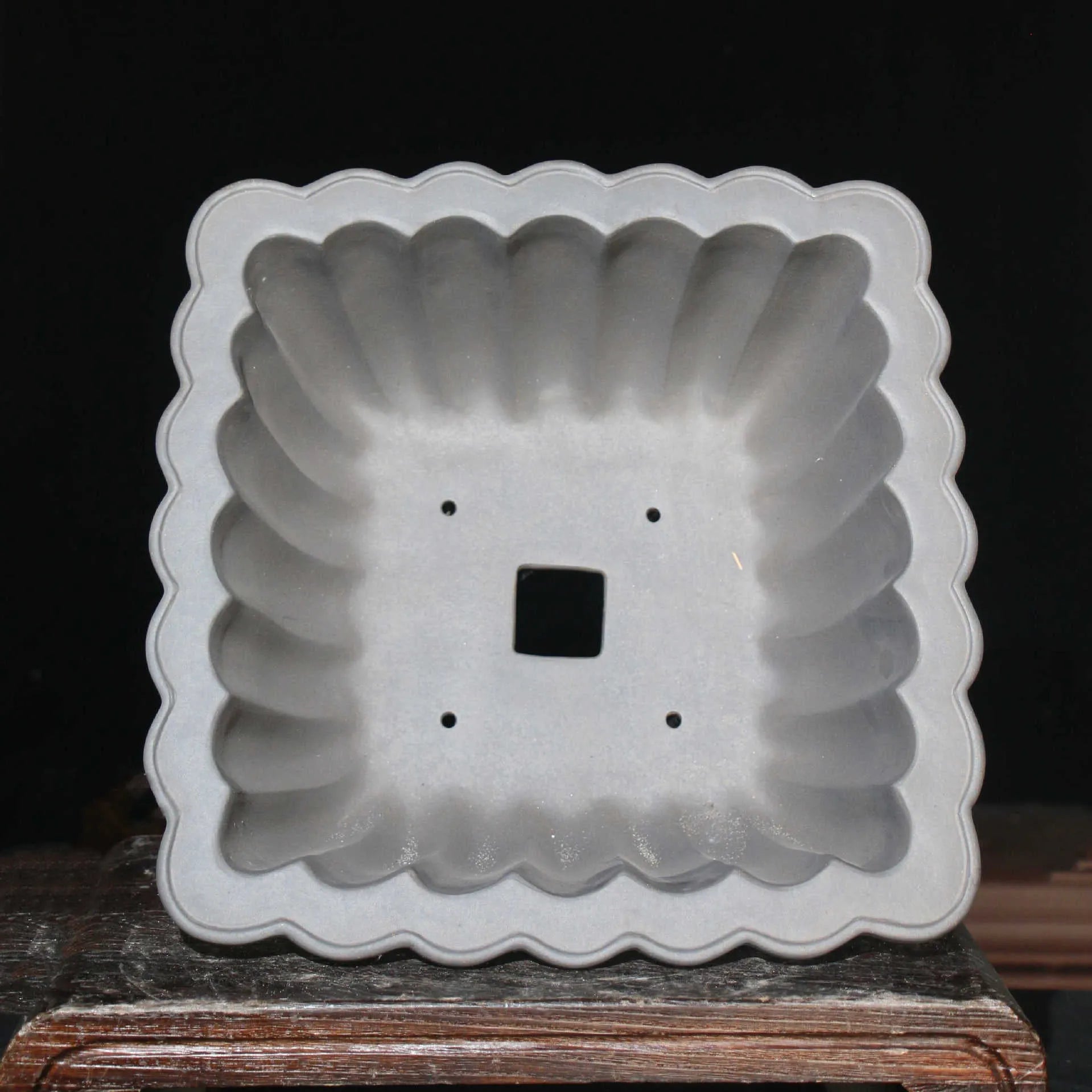 Purple sand ceramic square bonsai pot with warp design, 37cm diameter desktop planter