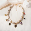 Heart-shaped resin and bamboo pendant necklace with electroplated chain