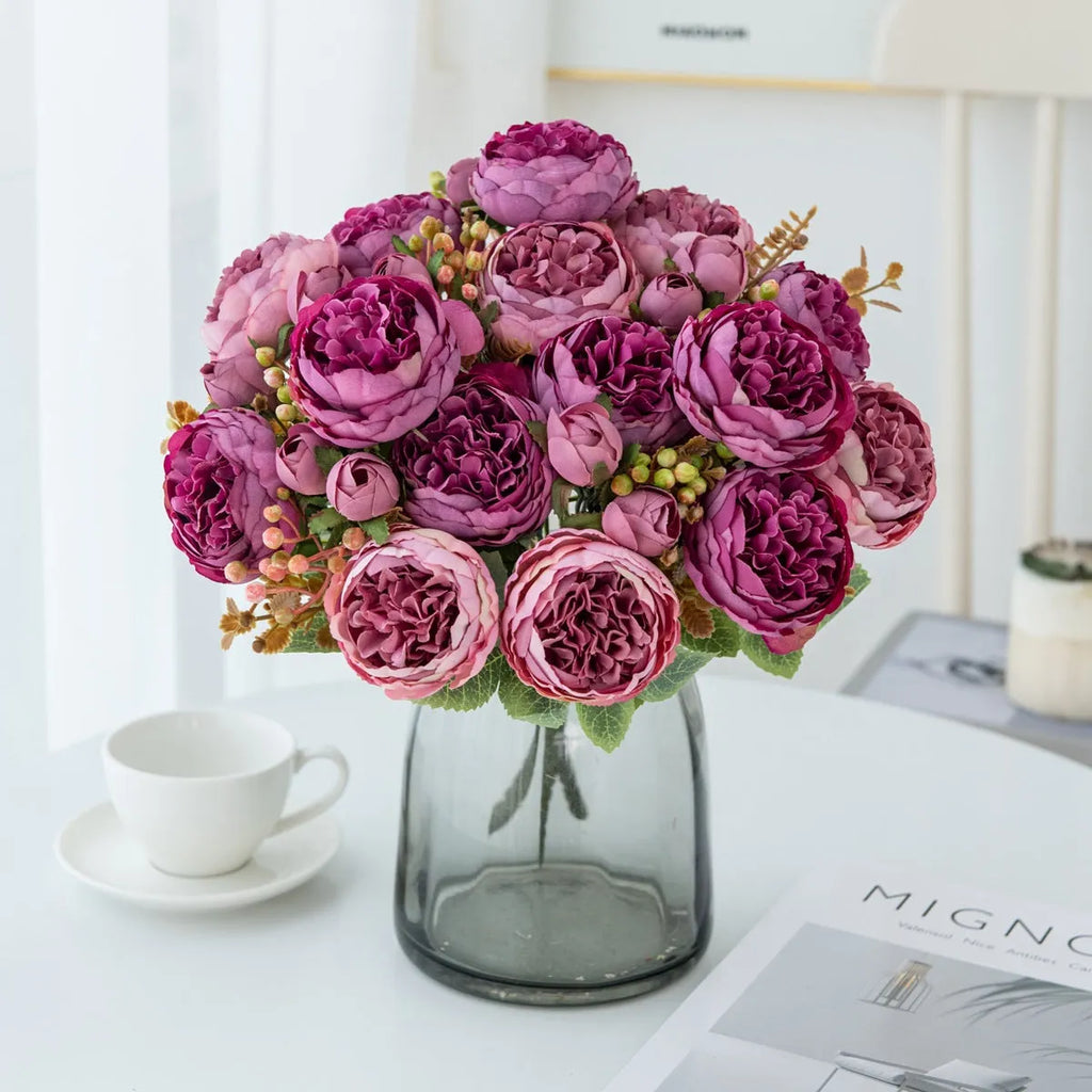 Artificial silk peony bouquet in champagne colour for home decoration and weddings