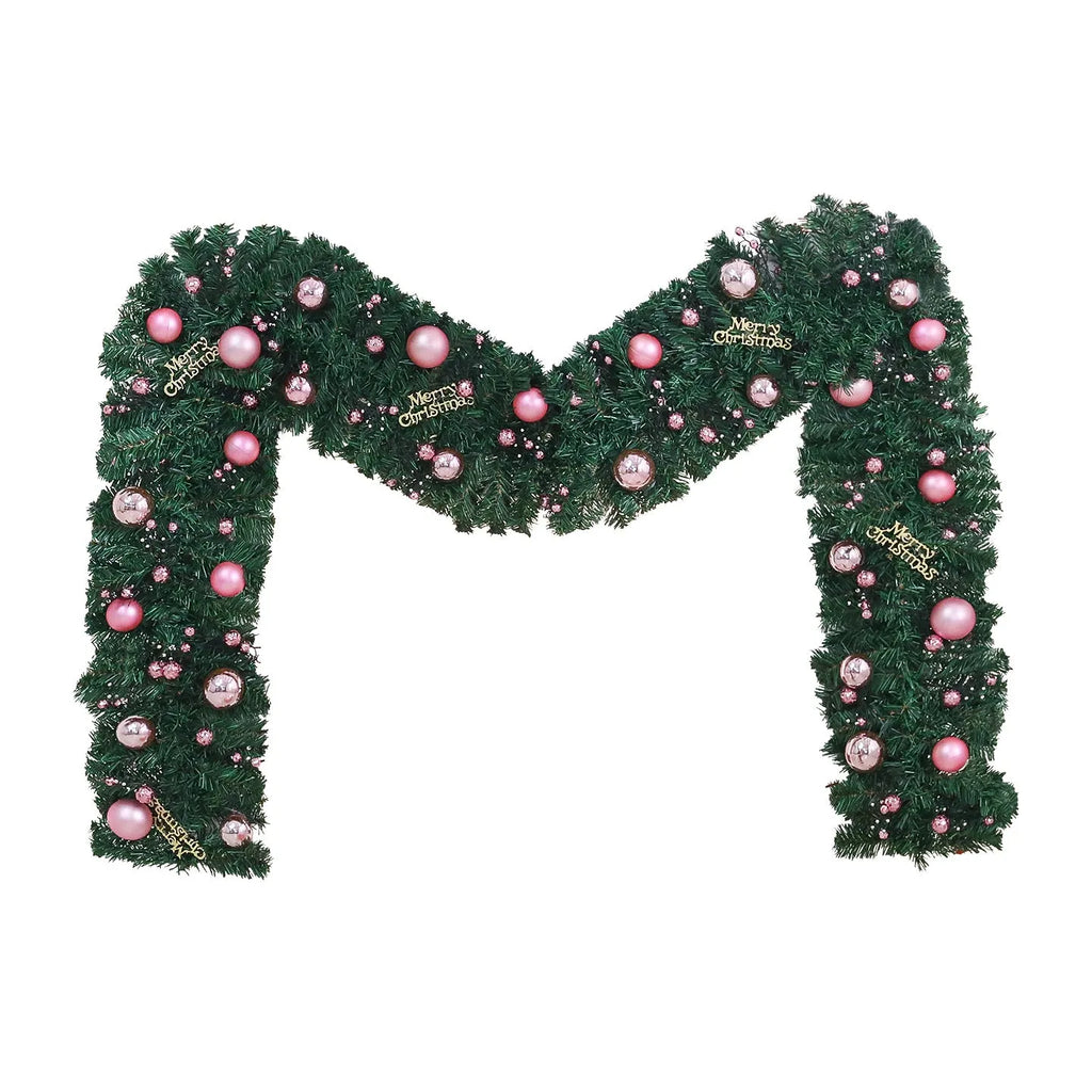 2.7-metre pink Christmas rattan vine decoration with 240 PVC fruit head ornaments in Korea style