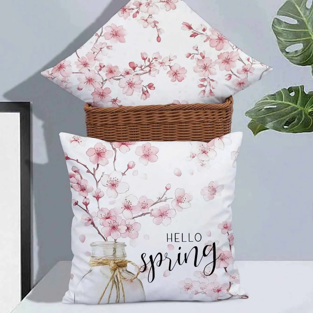 Square cherry blossom letter cushion cover in short velvet fabric, 45cm size