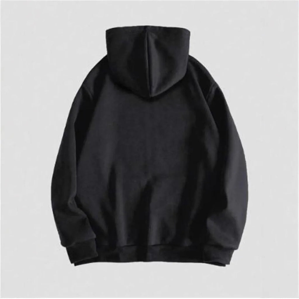 Men's black hooded sweatshirt with skull hot stamping print and Harajuku style