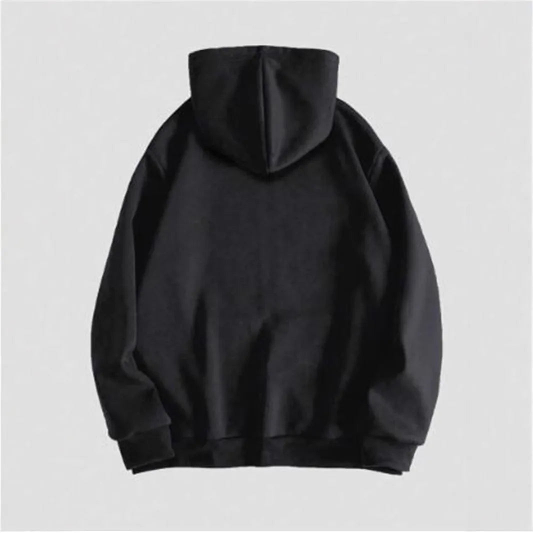Men's black hooded sweatshirt with skull hot stamping print and Harajuku style