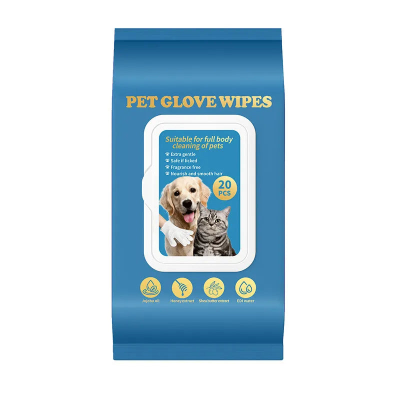 Pack of 20 disposable gloves for cleaning cats and dogs without water