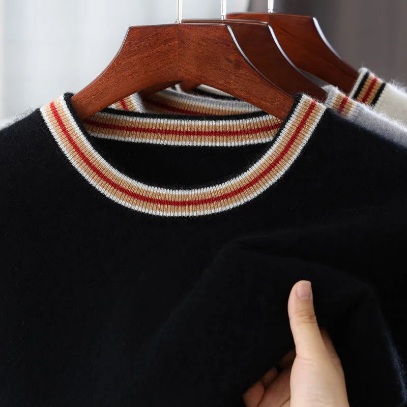 Men's grey pure wool short sleeve round neck pullover sweater laid flat.