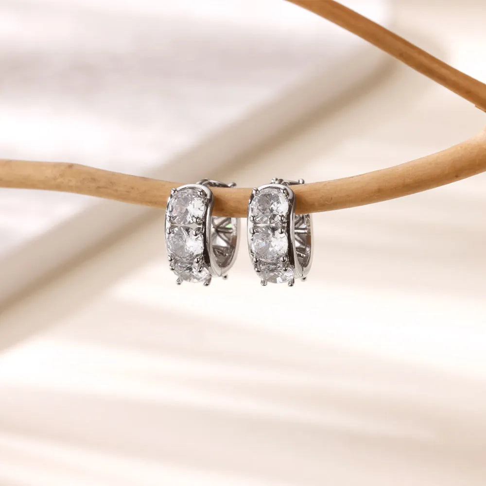 Women's U-shaped ear clip earrings with zircon detailing in stainless steel alloy