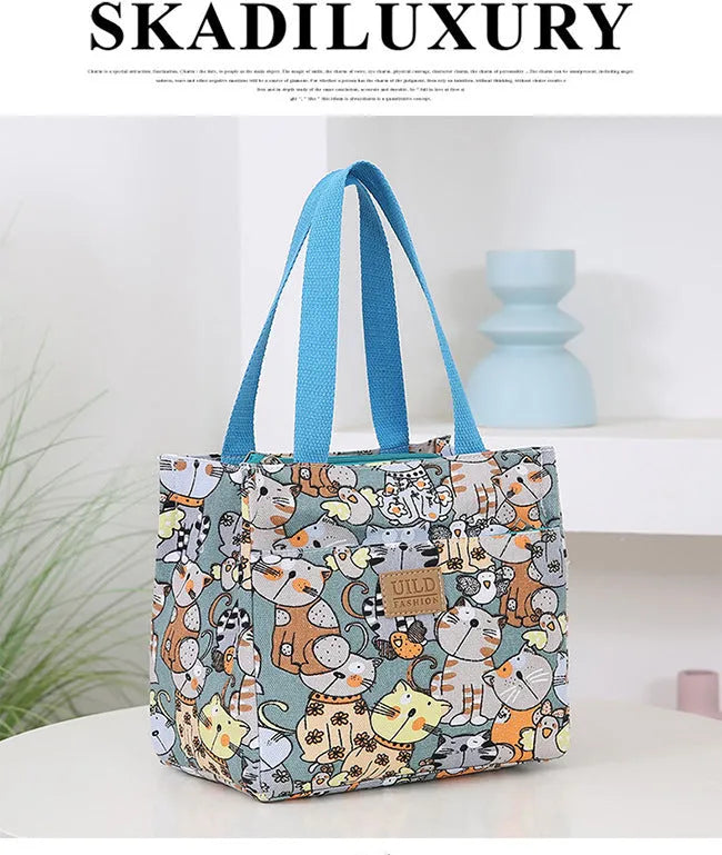 Women's large canvas handbag with aluminium base showing floral print option