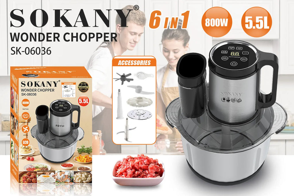 Stainless steel electric meat grinder and vegetable cutter with adjustable speed control