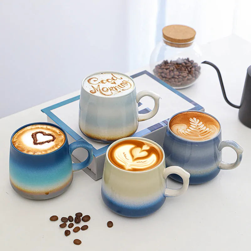 Creative large-capacity retro ceramic travel mug with 400ml capacity shown in one of four style options.