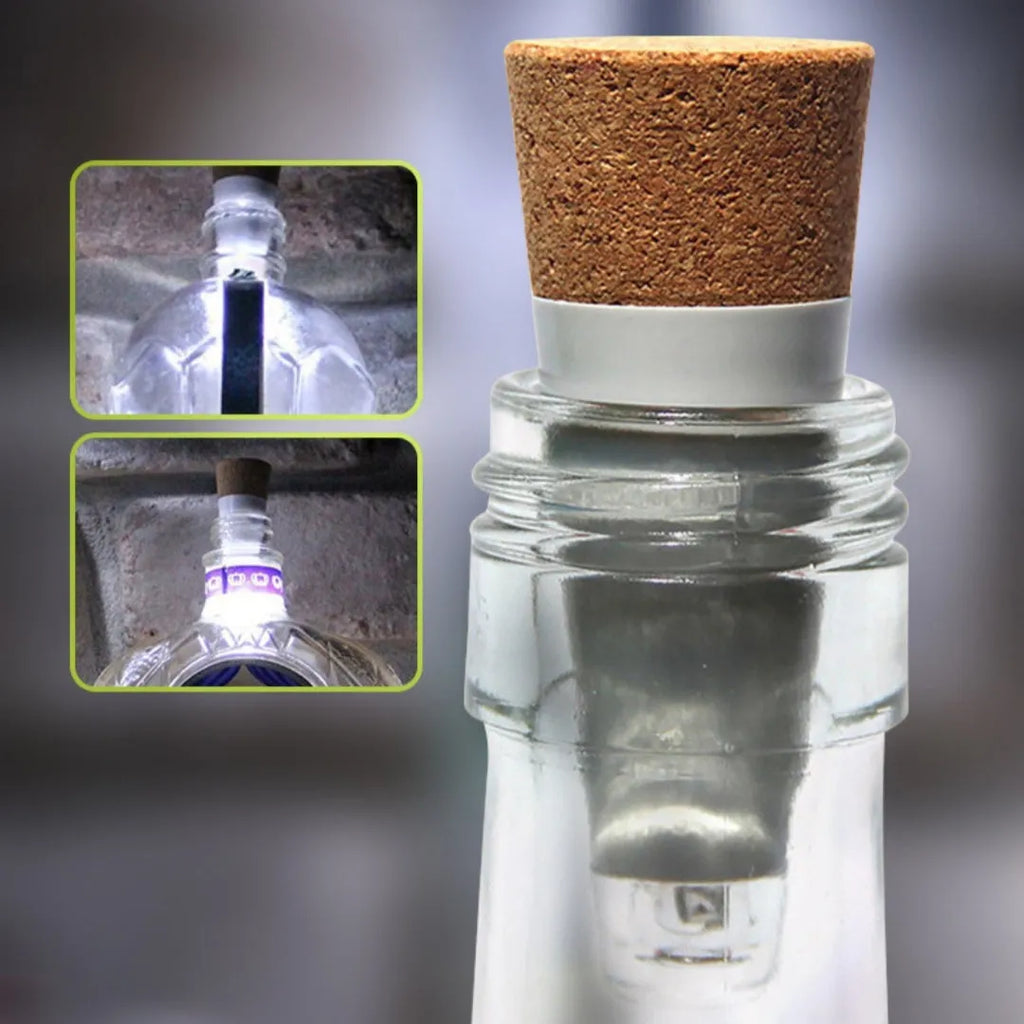 Plastic rechargeable LED bottle cap light with 15 white LEDs for holiday decoration