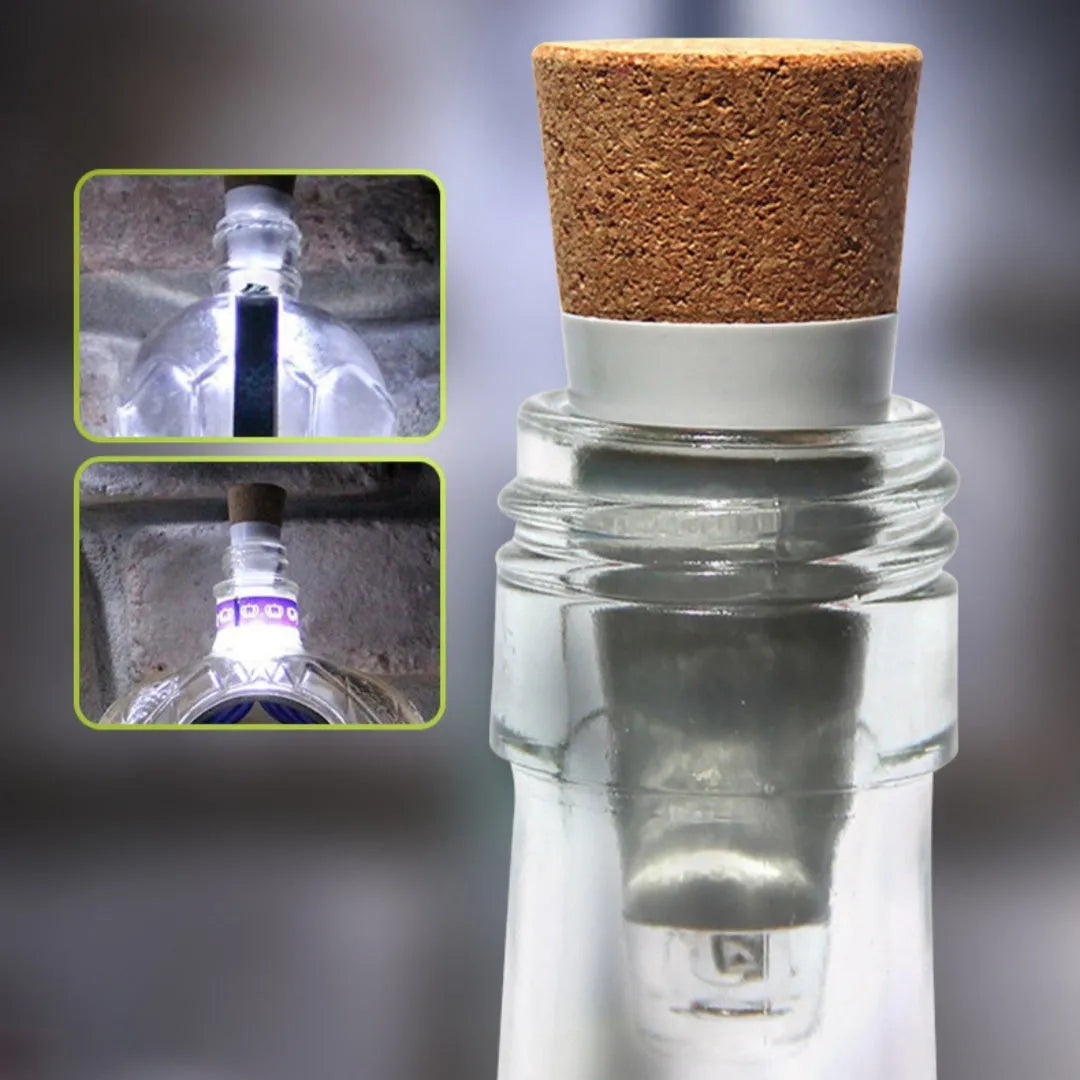 Plastic rechargeable LED bottle cap light with 15 white LEDs for holiday decoration