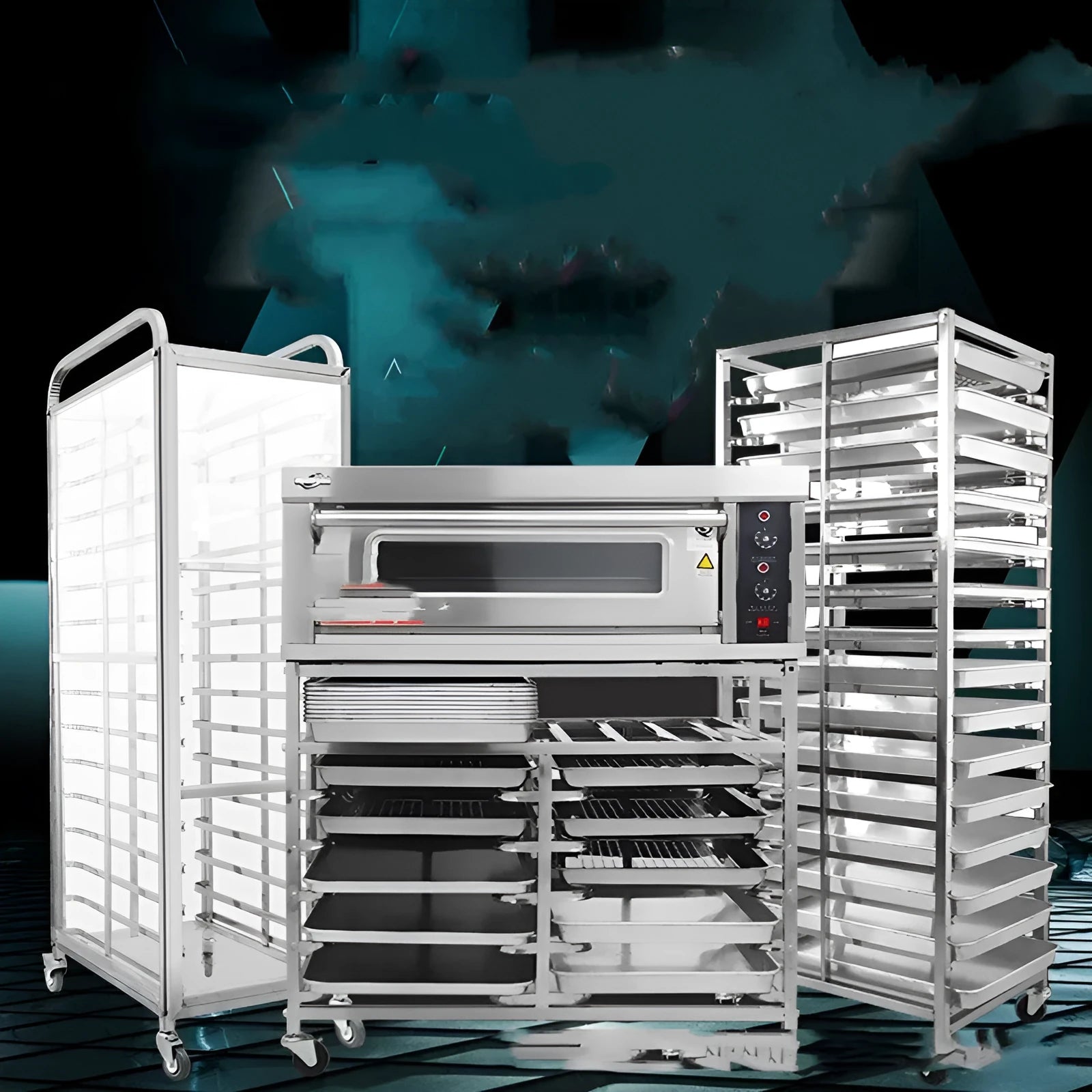 Six-layer stainless steel baking tray rack with locking mechanism for 40x60cm baking sheets
