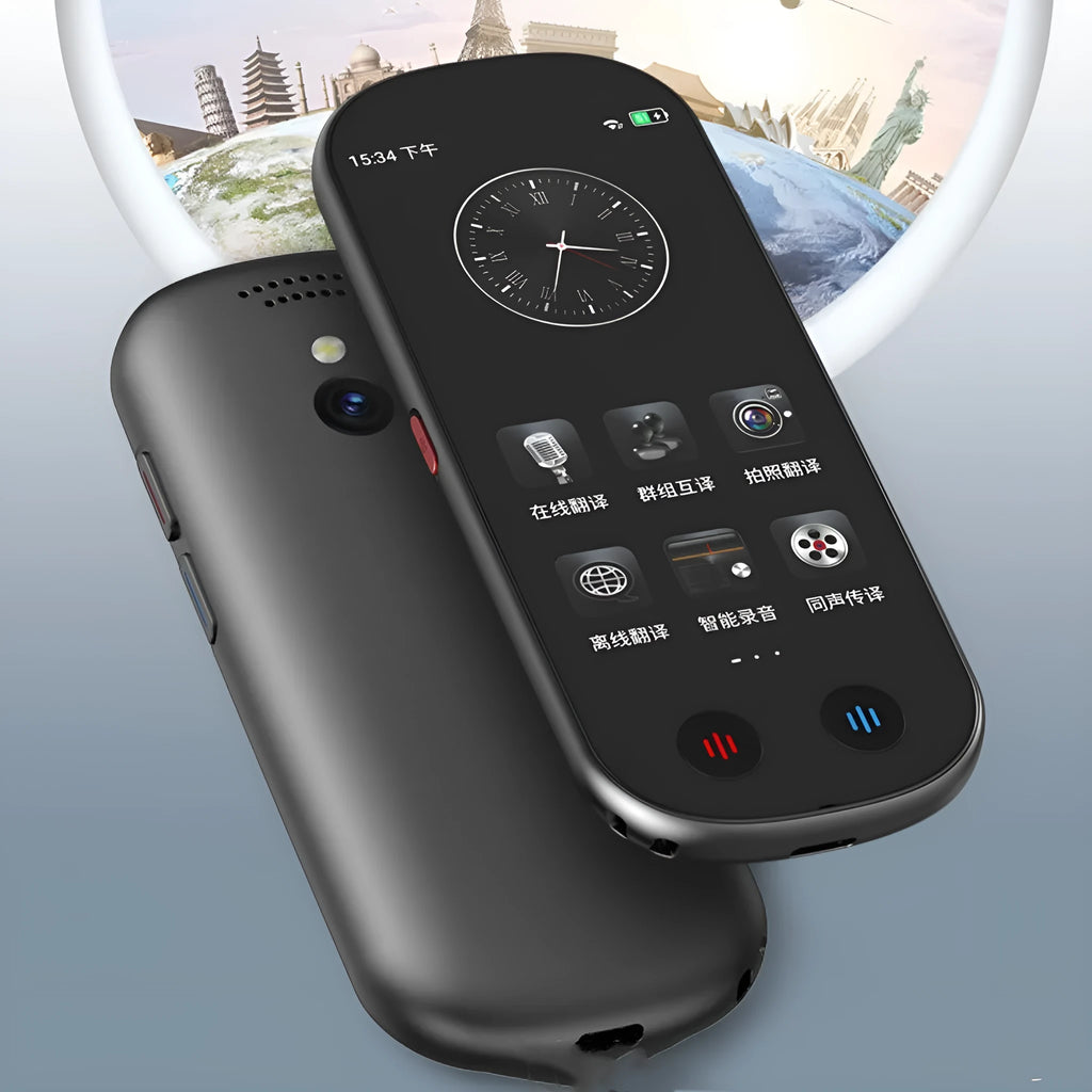 Black multi-language simultaneous interpretation translator for business with lanyard and charging cable