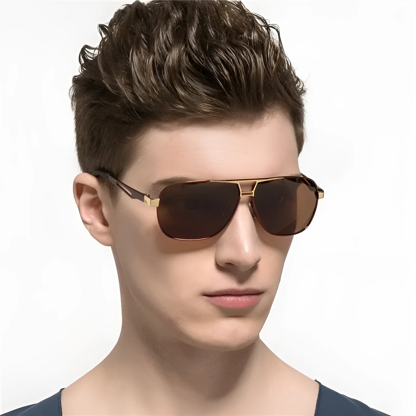 Men's orange red polarised aviator sunglasses with metal frame and HD TAC lenses
