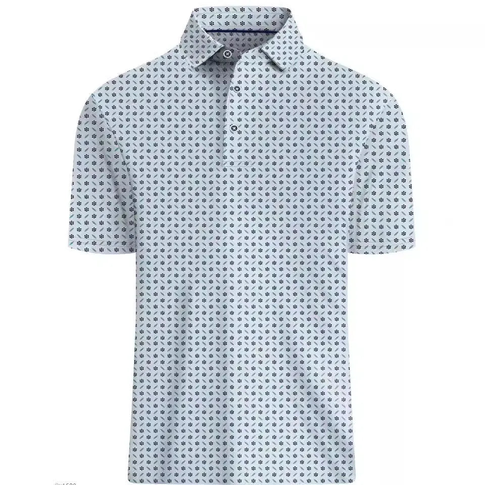 Men's 3D printed short sleeve t-shirt with graphic pattern and zip decoration on a mannequin.