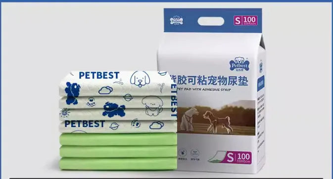 Pack of thickened dog urine pads showing size options and bamboo charcoal or lemon scent variants