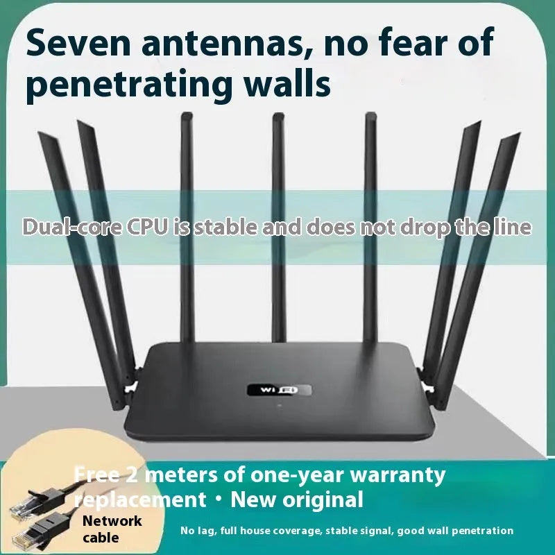 Black or white dual-band gigabit router with multiple antennas for through-wall home WiFi coverage.