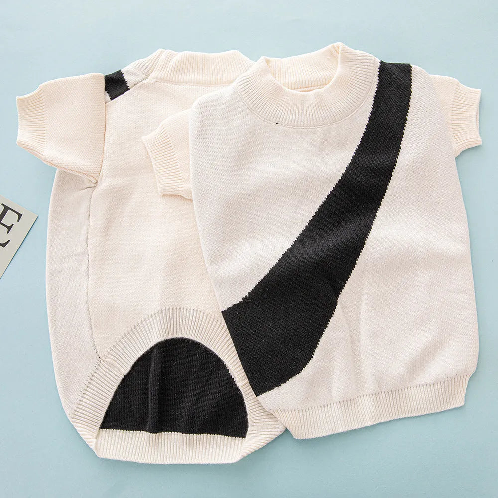 A casual wool knit sweater for a corgi or poodle, shown in one of six available colours.