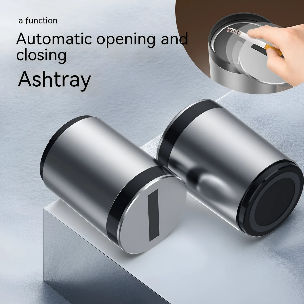 Silver aluminium intelligent induction ashtray with automatic lid for car or home