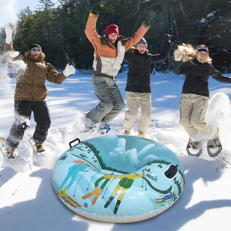 Thick printed PVC skiing ring in Flame Red, Ice Snow Blue, or Snow Mountain design for outdoor winter snow play