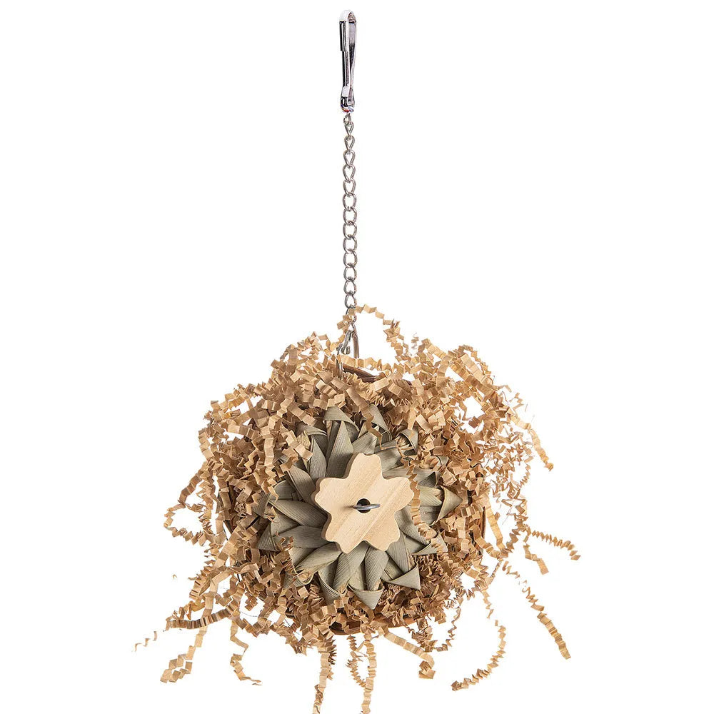 Parrot gnawing toy with coloured wood blocks on rope for small to medium birds