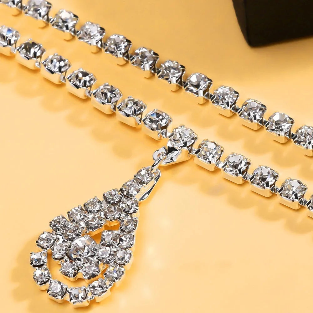 Gold and silver rhinestone water drop pendant waist chain for women with lobster clasp