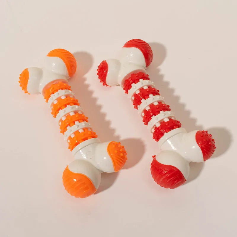 Blue bone-shaped interactive dog toy with treat holder for small breed dogs