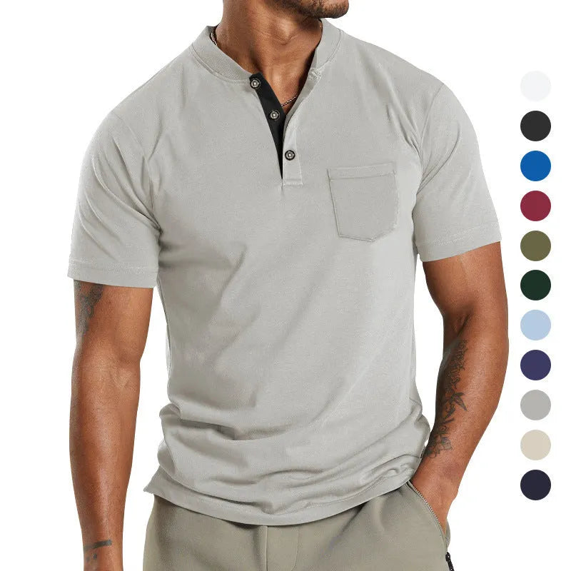 Plus size men's short sleeve solid colour shirt with a button-up chest pocket.