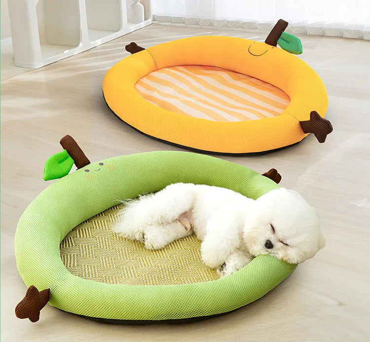 Green fruit pattern pet nest with raised sides and backrest for dogs or cats