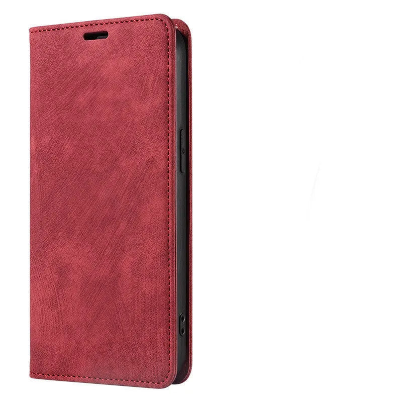 Magnetic flip phone case in solid colour made of TPU and leather for iPhone models