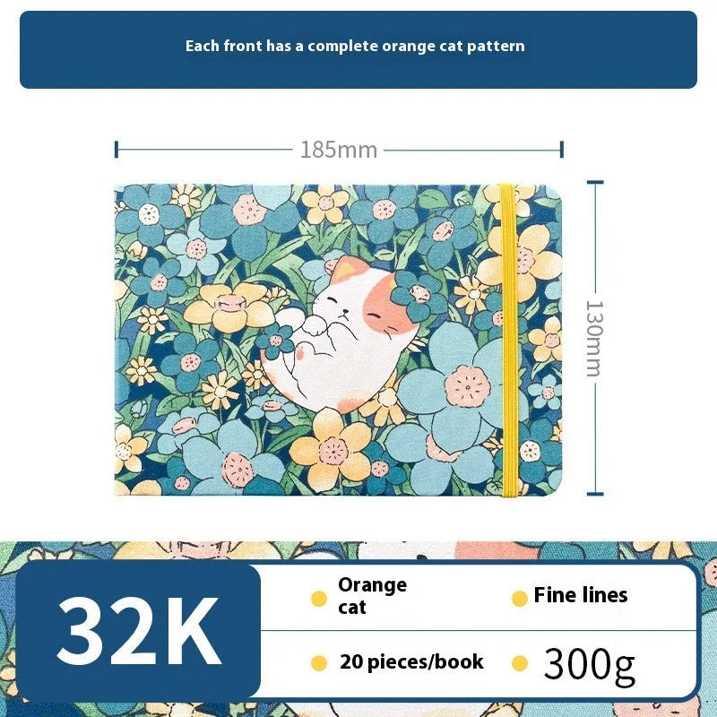 Feiluniao fabric hardback watercolour notebook with 185mm length, shown with a cover design option.