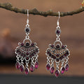 Retro purple fringe earrings with drop shape and crystal elements