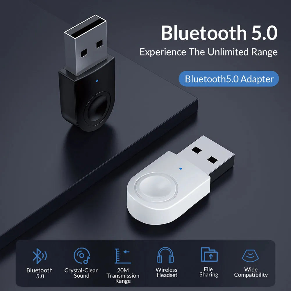 BTA-608 black USB Bluetooth 5.0 adapter for desktop PC, plug and play, 10 m range