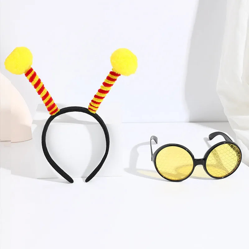 Yellow children's insect costume headband and glasses set with bee butterfly ladybug designs