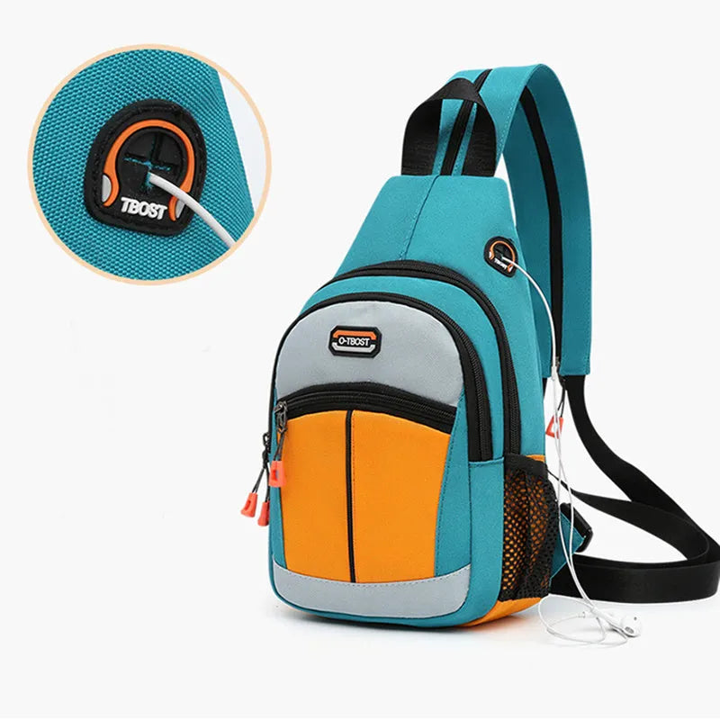 Women's multifunctional sports backpack shoulder bag in Oxford cloth with USB design, medium vertical square shape, 11-inch compartment.