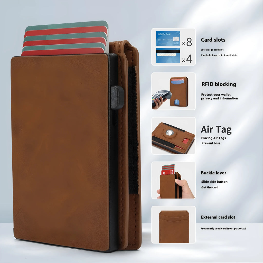 Men's slim card holder wallet in black synthetic leather with RFID blocking protection