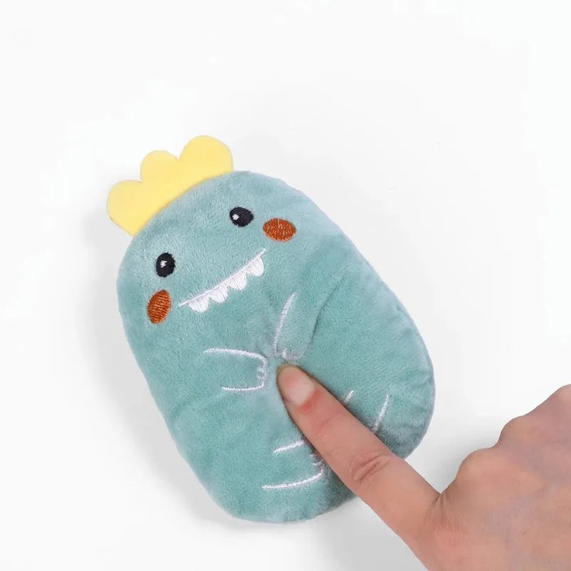 Small colourful plush cat toy with catnip and squeaker for chewing and interactive play
