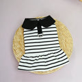 Pet dog wearing cotton summer stripe T-shirt and matching skirt clothing set