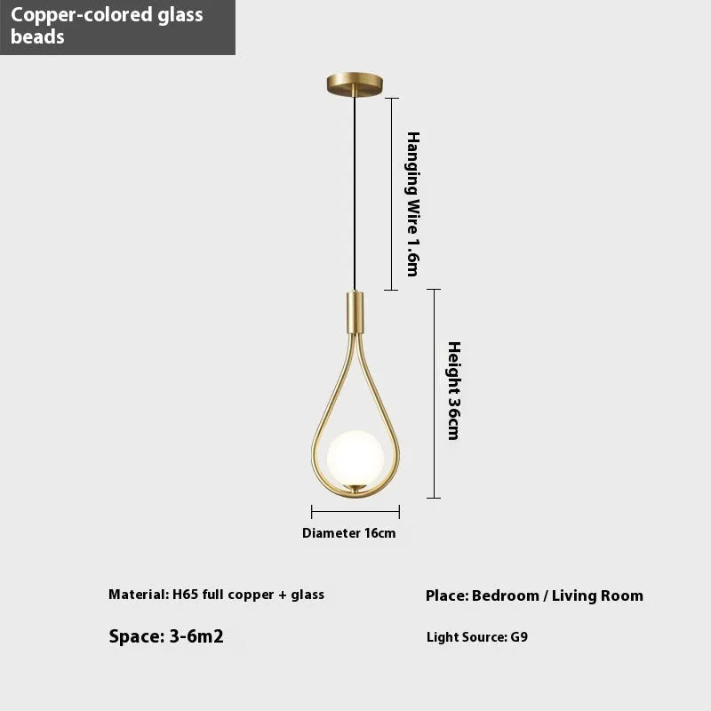 Copper modern minimalist bedside chandelier with 220V voltage showing three colour cover options
