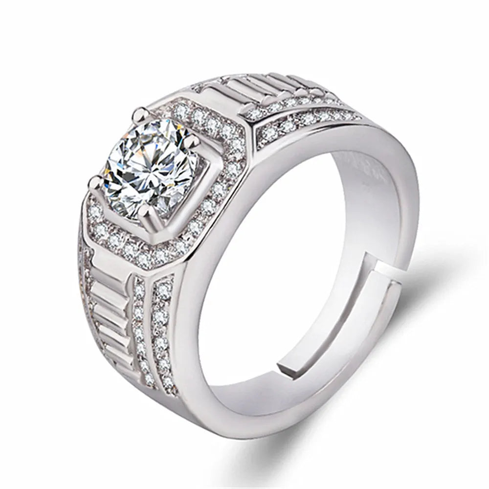Men's square diamond ring in copper with adjustable opening, gold and platinum finish options