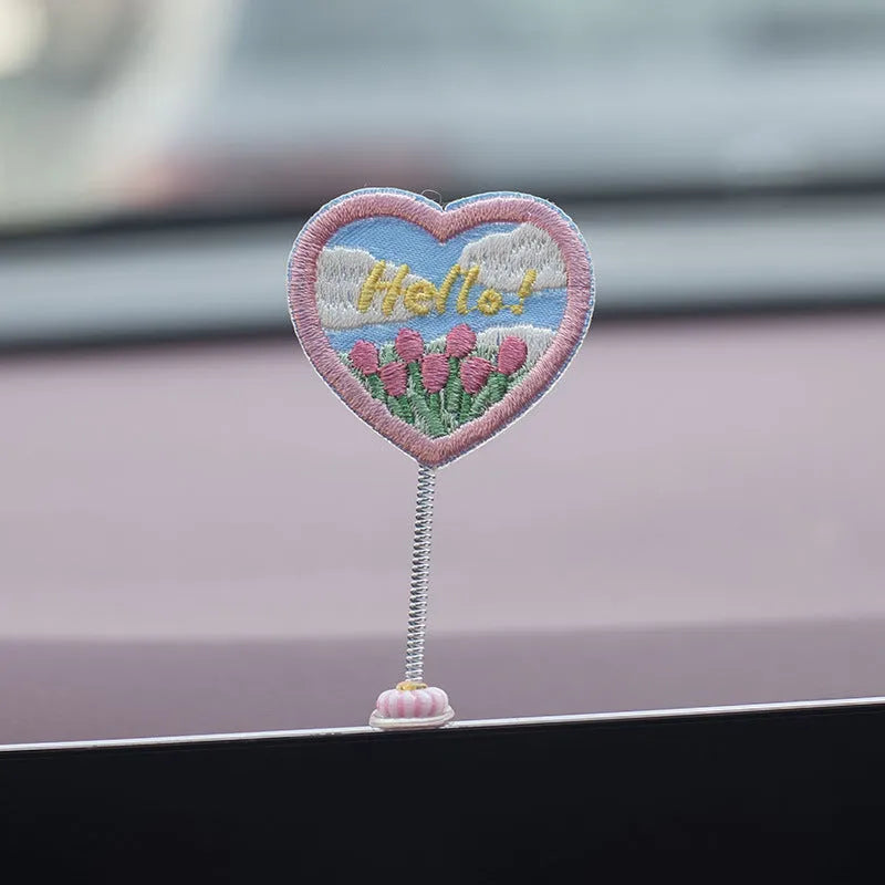 PVC duckling car decoration set with six small duck ornaments and one sign label for dashboard placement