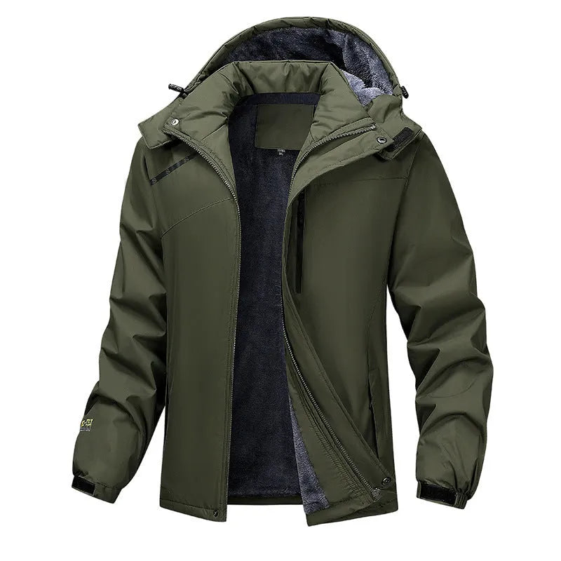 Men's plus size loose fit hooded winter coat in Army Green colour