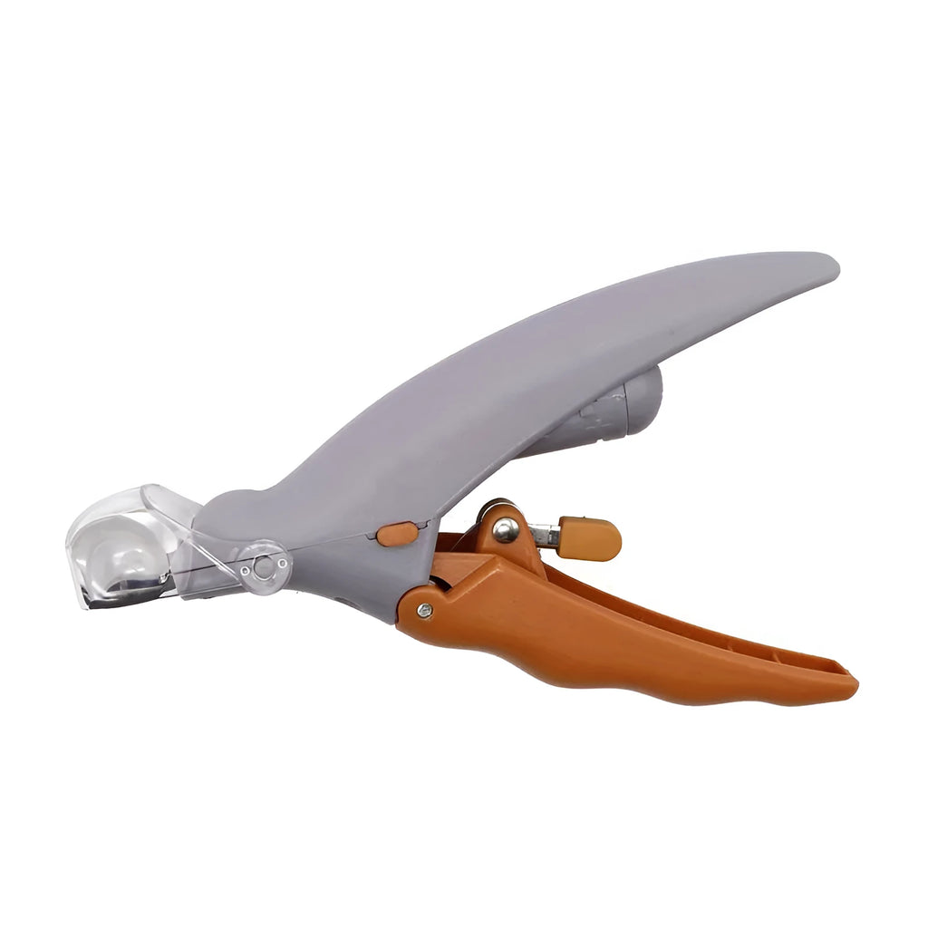 Yellow LED pet nail trimmer with magnifying glass and built-in nail catcher for dogs and cats