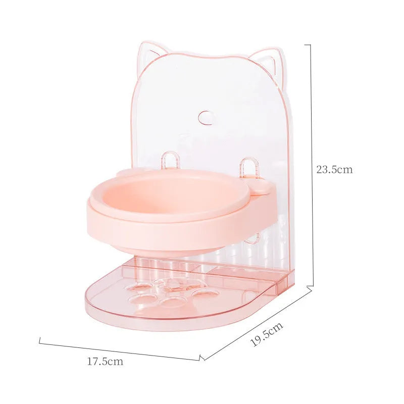 Grey adjustable height cat feeding bowl with anti-spill design and removable hanging cage