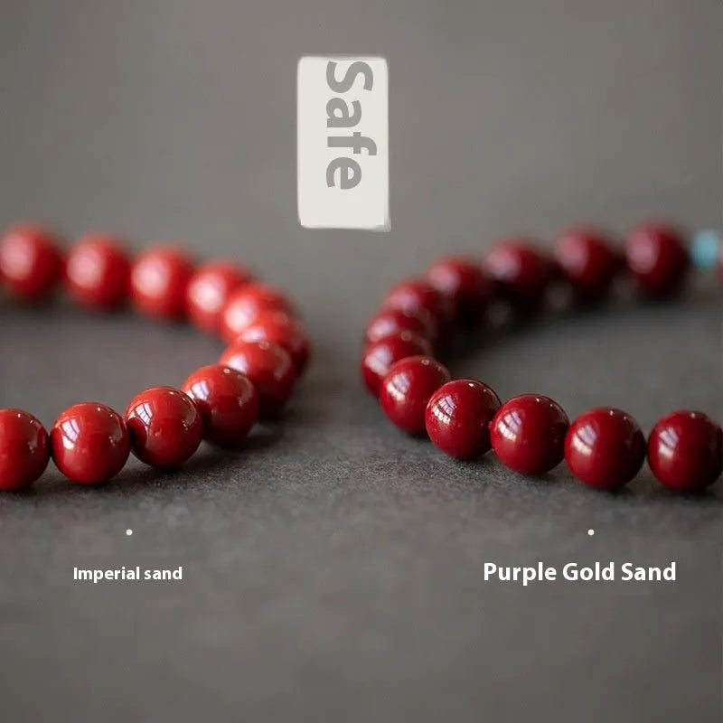 Purple Gold Sand cinnabar and Hetian Jade bead bracelet with elliptical geometric shapes in cartoon style
