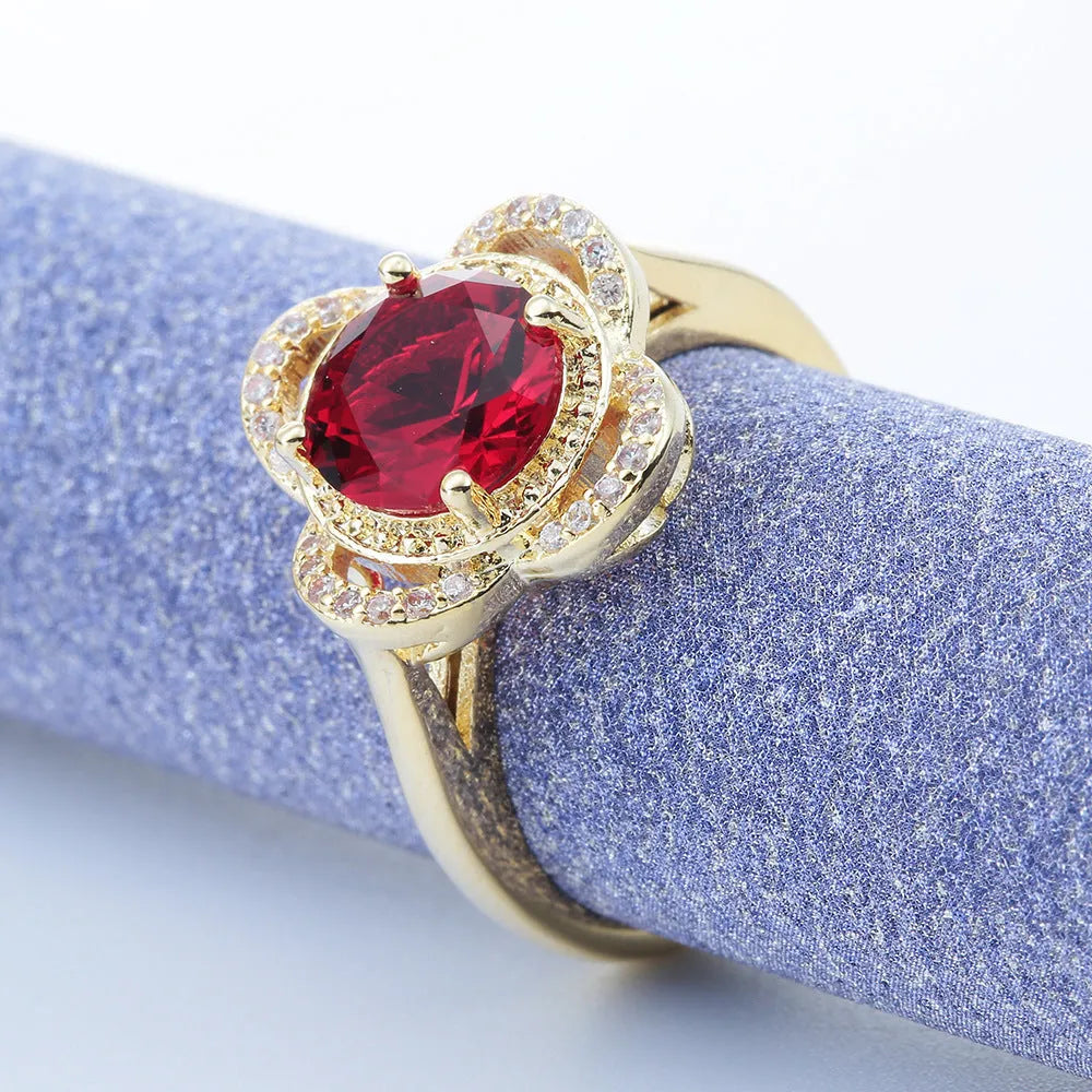 Copper ring with zircon inlay in fruit shape design on finger