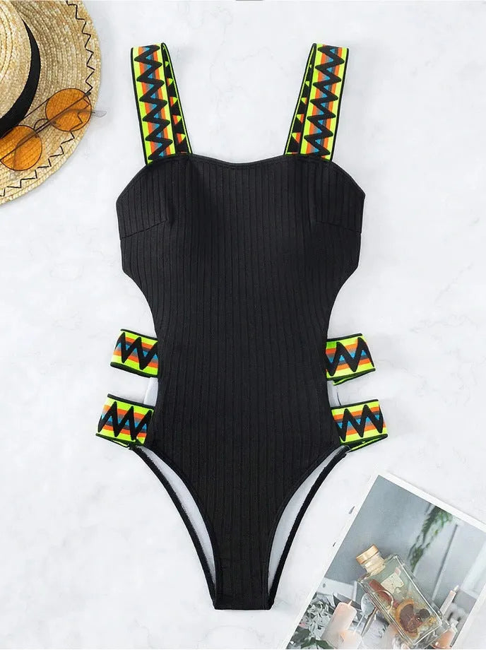 Women's solid colour one-piece swimsuit bikini in polyester fabric