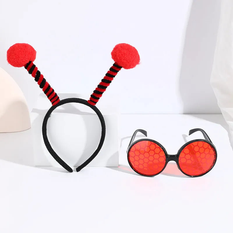 Yellow children's insect costume headband and glasses set with bee butterfly ladybug designs
